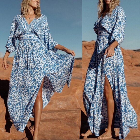 Baltic Born Watson Kimono Maxi Dress Blue White Size XL - Picture 1 of 10